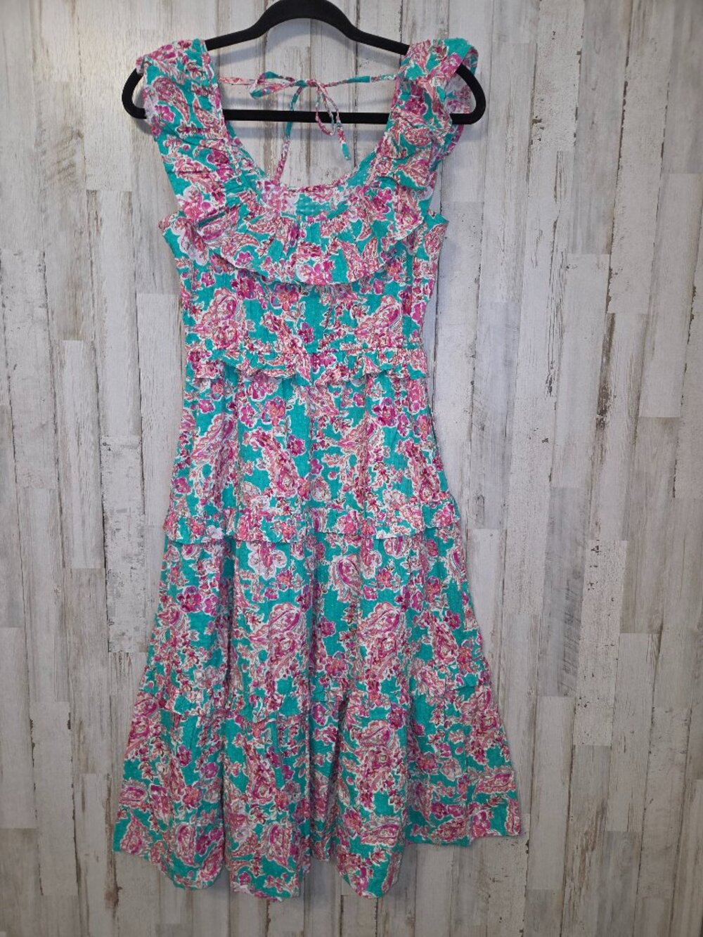 J.CREW 2P Floral Ruffle Scoop Midi Tiered A-line Sun Dress Flutter Boho Summer